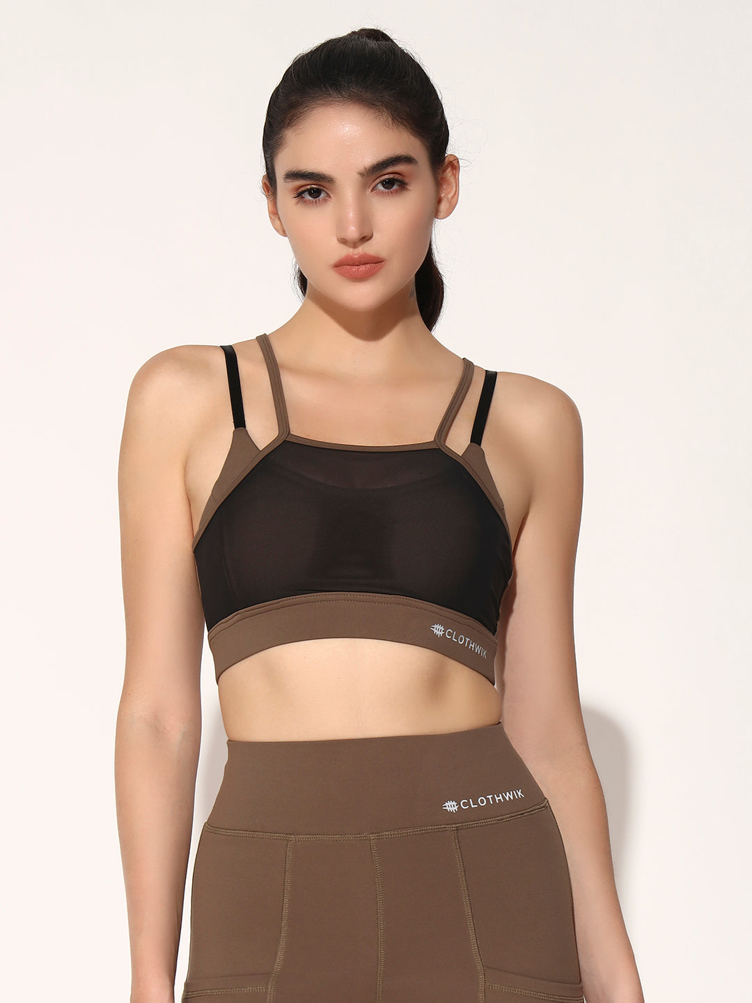 NYLON WOMEN WORKOUT SHORTS BRA - BROWN