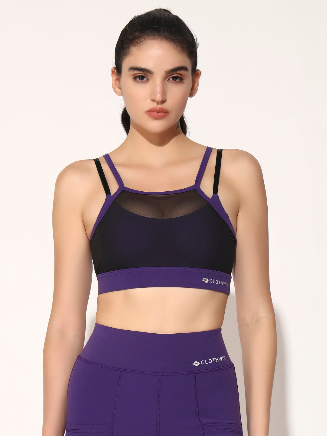 NYLON WOMEN WORKOUT SHORTS BRA - TRUE PURPLE