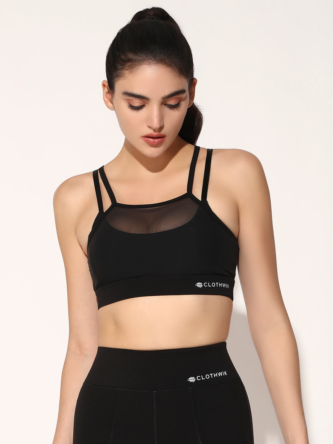 NYLON WOMEN WORKOUT SHORTS BRA - BLACK