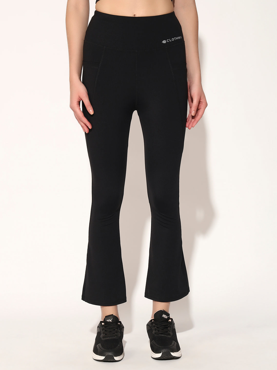 NYLON WOMEN WORKOUT FLARE PANT - BLACK