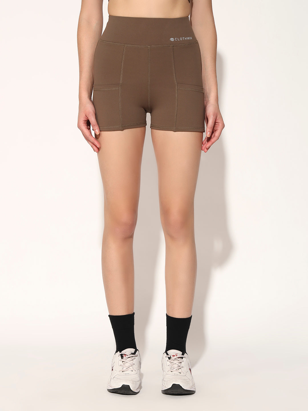 NYLON WOMEN WORKOUT SHORTS - BROWN