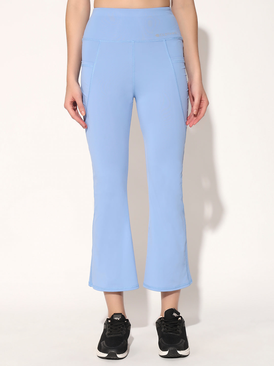 NYLON WOMEN WORKOUT FLARE PANT - SKY BLUE