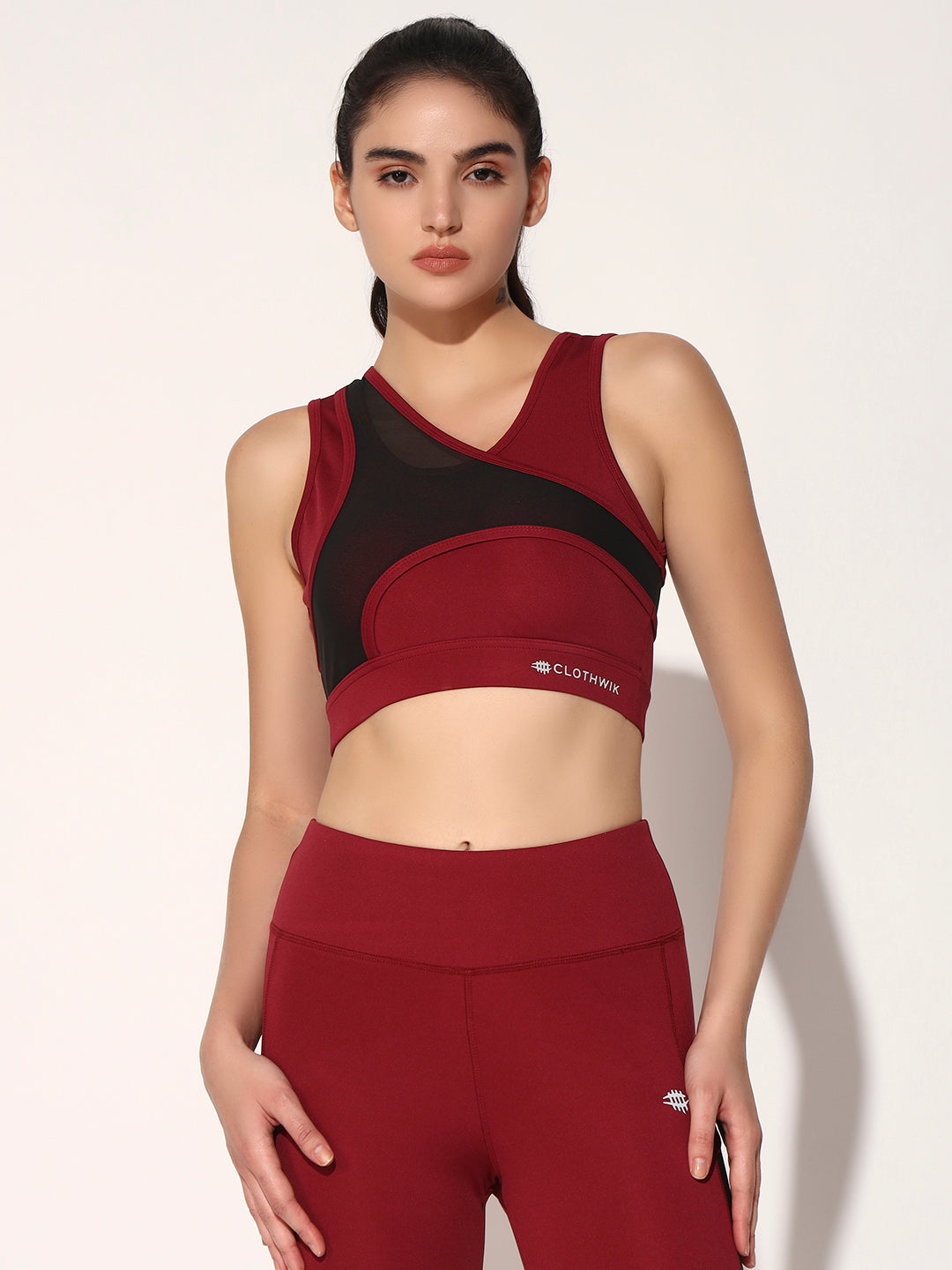 NYLON WOMEN FORNTCROSS MESH SPORTS BRA - MAROON