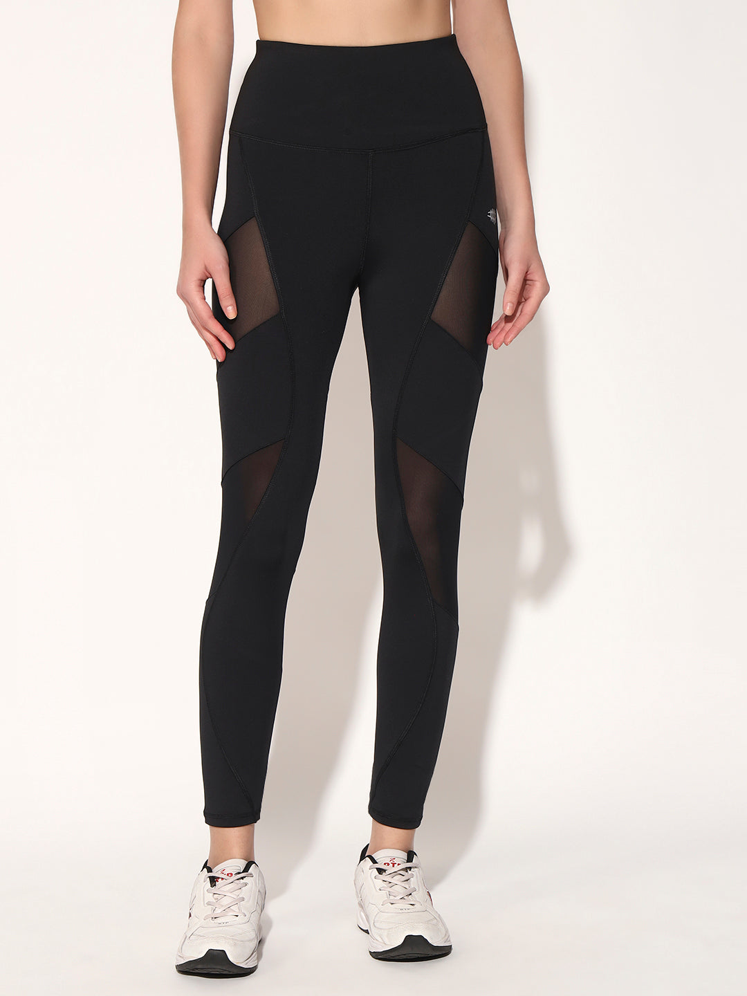 Nylon Women High Waist Mesh panel Training Tight - Black