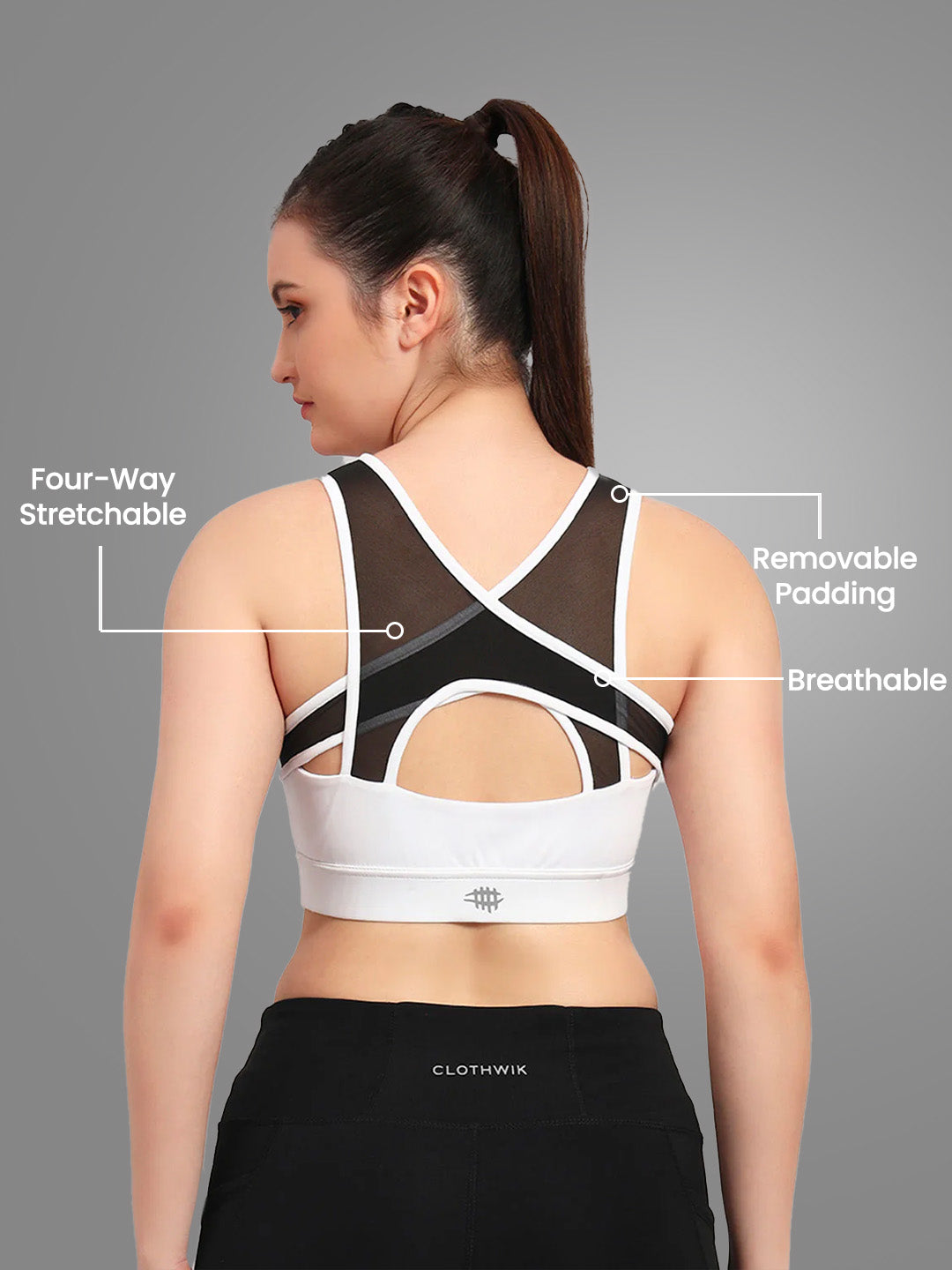 Back Cross Design Sports Bra _ White