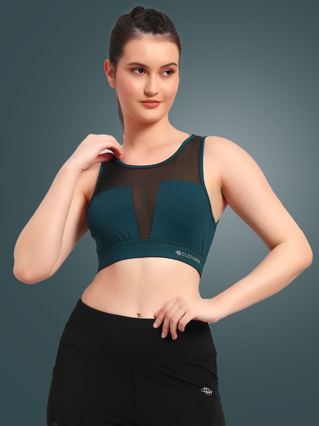 High Impact Workout Bra With Mesh – Green
