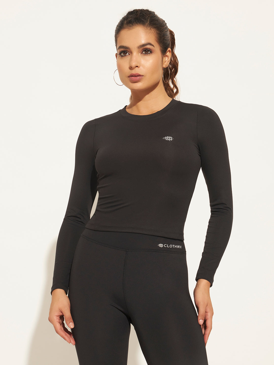Women Brand Logo Moisture Wicking Slim Fit T-shirt - Black