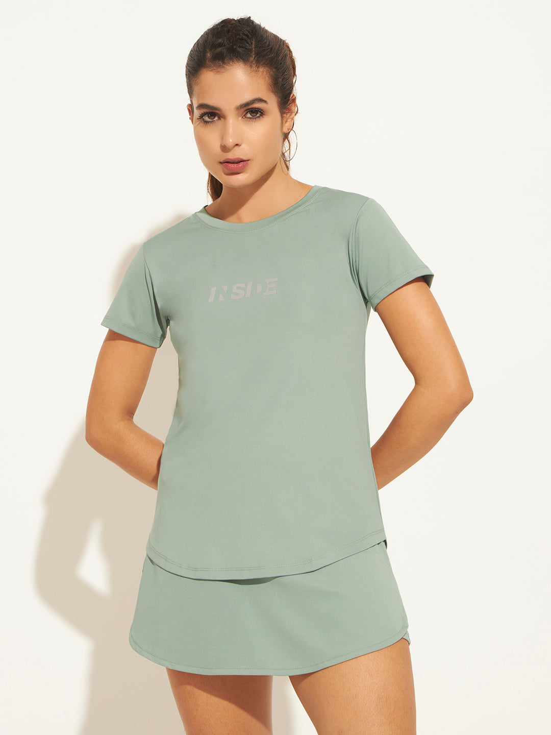 Women Typography Printed Moisture Wicking T-shirt - Green