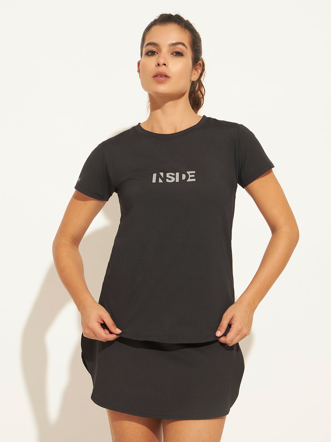 Women Typography Printed Moisture Wicking T-shirt - Black