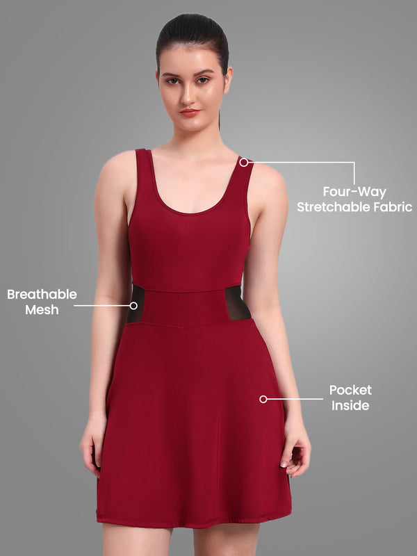 Nylon WOMEN WORKOUT SKIRT JUMPSUIT - MAROON